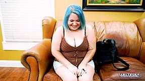 Blue haired coed dixie fingers twat deepthroats hard cock