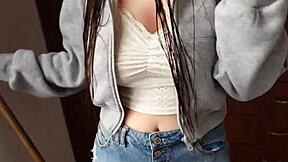 stepsis with huge tits in jean shorts sneaks a fuck so i won't tell her parents