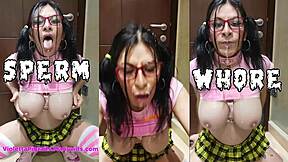 bukkake sissy slut craves cum facials on face and tits
