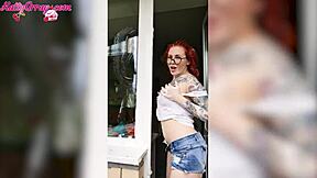 sexy redhead babe wet tshirt window wash homemade horny