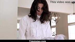 lucky guy ravages petite asian teen's tight shaved pussy rough