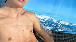 daddy watch me flash n jerk skinny cock in public ski gondola forest 😈🌲🍆