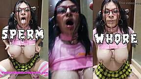 bukkake sissy slut craves cum facials on face and tits