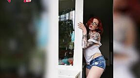 sexy redhead babe wet tshirt window wash homemade horny