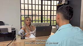 busty latina boss naty delgado fills vagina with cum in interview sex game?