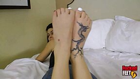 petite bailey paige's sweaty feet milking phillyjhon's cock in hot footjob ever?