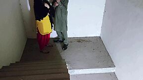 Horny sister-in-law sneaks rough pussy pounding on the stairs