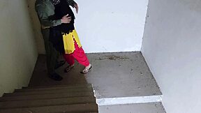 Horny sister-in-law sneaks rough pussy pounding on the stairs