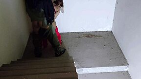 Horny sister-in-law sneaks rough pussy pounding on the stairs