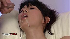 nozomi koizumi kneels for deep blowjob ending in massive facial cumshot fantasy scene