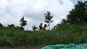 i couldn't hold back pounding her big ass clit and nipples doggystyle in the wild