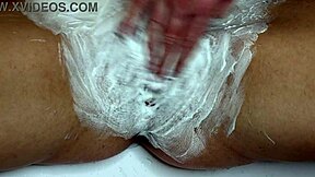 closeup trimmer razor shaves juicy teen pussy bald smooth