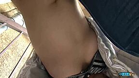 ripped jeans expose her big ass and puffy clit lucky guys thrust cocks through the hole doggystyle