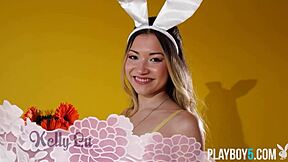 Curvy asian teen kelly lu strips sensually showing big tits and ass