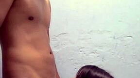 homemade bedroom pov of tanned petite latina milf bent over taking brunette pussy pounding