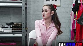 Skinny teen shoplifter's secret rough pounding by burly mall cop