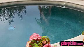 Petite Latina Strips Nude Poolside