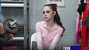 Skinny teen shoplifter's secret rough pounding by burly mall cop