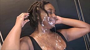 darkchocolatebarbie gags on sloppy glory hole cock cum covered deepthroat