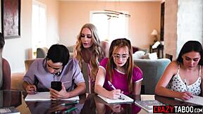 CrazyTaboo.com - Perverted Blonde Teacher Emma Starletto Rides Cock In Class