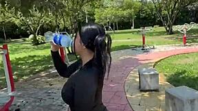 Desconocida interrupts workout deepthroat blowjob car public sex creampie