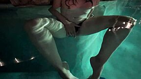 cute horny girlfriend fingers to orgasm alone poolside at night