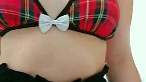 wanna see cute student rip clothes off and grope her natural tits?