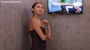 cute skinny asian teen sneaks big cock in her room