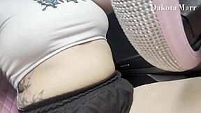 Chubby Dakota Marr masturbates wet pussy publicly in car