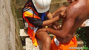 skinny ebony teen creampied doggystyle at construction site