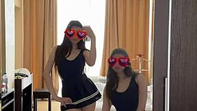 TikTok cutie juliaveil dances in miniskirt, flashing small tits and thong