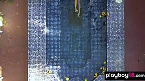 All-natural skinny Asian teen Lily Andrews strips naked poolside passionately