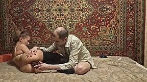 russian slut's asshole gapes from huge black dildo stretch