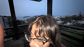 Naughty nerd teen gives pussy on balcony did anyone see?!