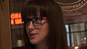 Glasses-wearing teen with small tits fucks hard to rough orgasm using rabbit toy