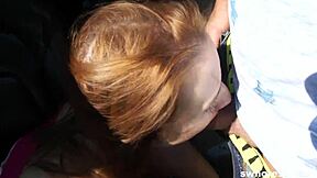 Side road quickie with juicy redhead teen whore's tight pussy begging for cum 💦🚗