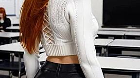 Out Of Friendzone! Redhead Teen Jerked Into Leather Bukkake Facial Dream!