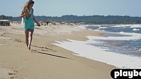 😍 petite milf model strips on beach rips clothes bares small tits pussy! 🔥🏖️