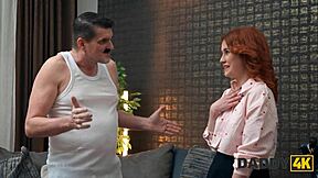 Daddy4k redhead bitch begs ugly dude's tongue on shaved pussy 😈