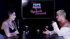 Just Joana bares her tattooed body in the wild outdoor interview, teasing with sheer red see-through swinger vibes