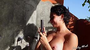 gardener cleans milf's pipes with cum-filled ass in garden pov