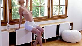 blonde teen model strips big tits after training