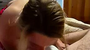 cute wife teases with deepthroat blowjob swallows mouthful cum closeup