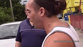 Busty Teen Blows Huge Cock Outdoors for Hitchhiker Savior