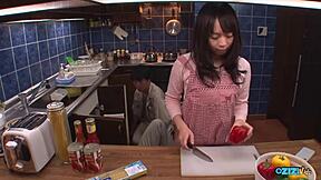 Kitchen Feast On Her Hairy Cunt And Big Nippled Tits!