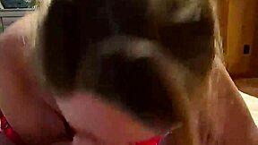 cute wife teases with deepthroat blowjob swallows mouthful cum closeup