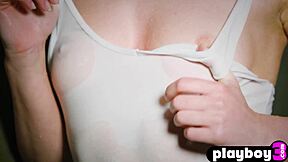 blonde teen model strips big tits after training