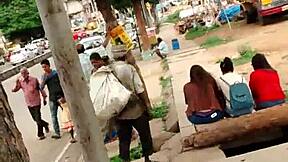 sexy indian girl flashes blue panties outdoors public?