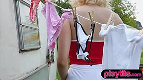 Ever wonder how this perky-boobed Canadian milf blonde bares it all?