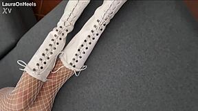 Milf perfect body teases in heels pantyhose and lingerie